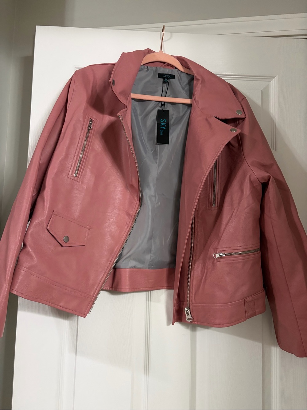 Sky Rose Mauve Faux Leather Moto Jacket